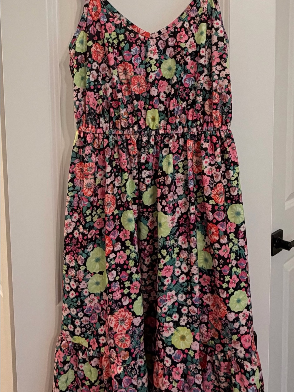 Pink Lily Black Floral Mini Dress with Pink & Green Blooms